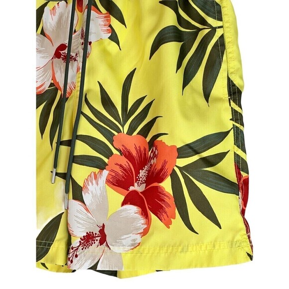 Land's End Men’s Reg Small 28/30 Yellow Green Tropical Swimming Trunks Suit - Picture 3 of 8